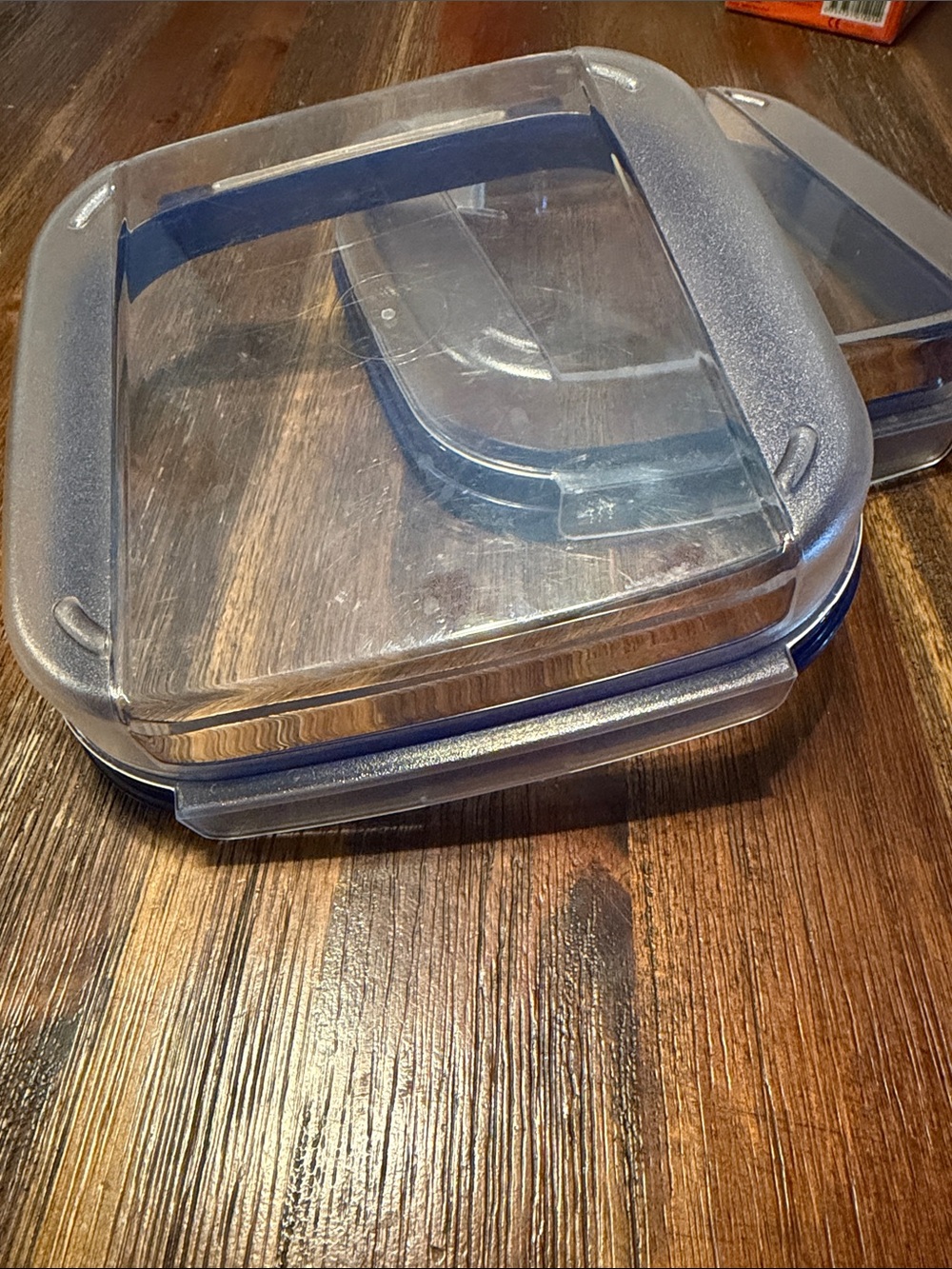 Clear Tupperware Modular Square flip tops with Blue Lids - Set of 2
